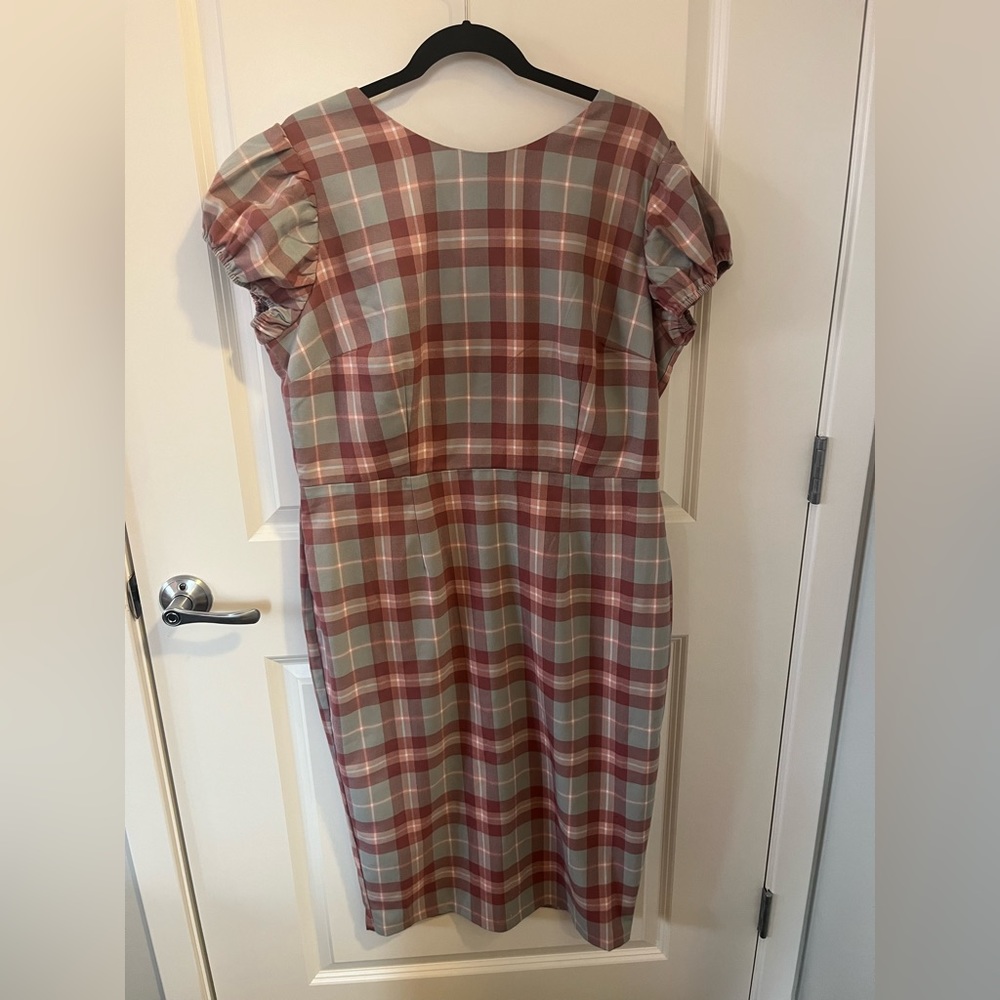 Collectif Demira Check Pink and Pale Blue Pencil Dress NWT